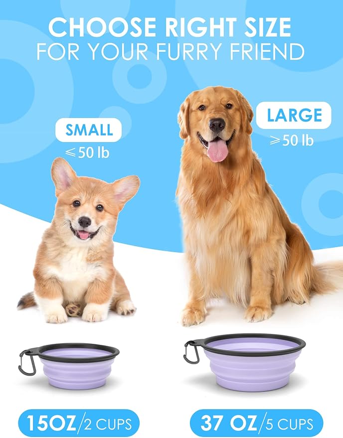 2 Pack 37oz/4.6 Cup Collapsible Dog Bowls with Bottle Carrier | Upgraded Carabiner,One-piece Molded Rim Won't Fall Off or Crack, Foldable Portable for Pets Water Drinking or Food Feeding - Image 5