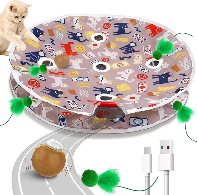 Cat Toys for Indoor Cats, Interactive Ball & 9 Holes Play Mat, Hide-n-Seek Exercise Game, Automatic Ball in Pouch, Mouse Squeaky Stimulating Toy, Motion Activated Kitten Enrichment Toys by BENTOPAL