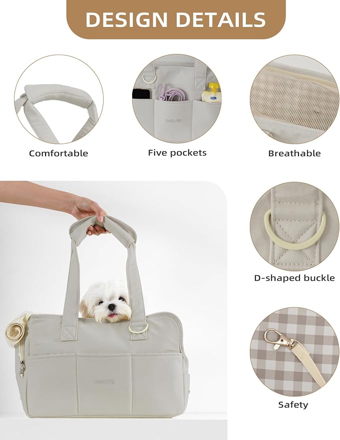 ONECUTE Dog Purse Carrier for Small Dogs Rabbit cat with Large Pockets, Cotton Bag, Dog Carrier Soft Sided, Collapsible Travel Puppy Carrier (Grey, 13.6" L x 6.5" W x 10" H) - Image 5