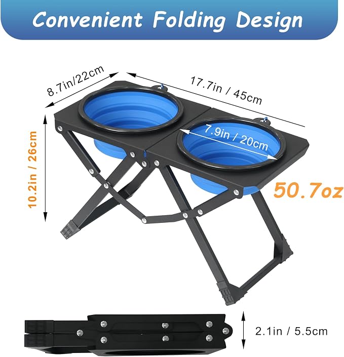 Foldable Elevated Dog Bowl Holder with 2 Large 50.7oz Folding Water Bowl, 10.2" Tall Raised Dog Bowl Stand for Medium/Large Breeds, Indoor and Outdoor Use - Image 7