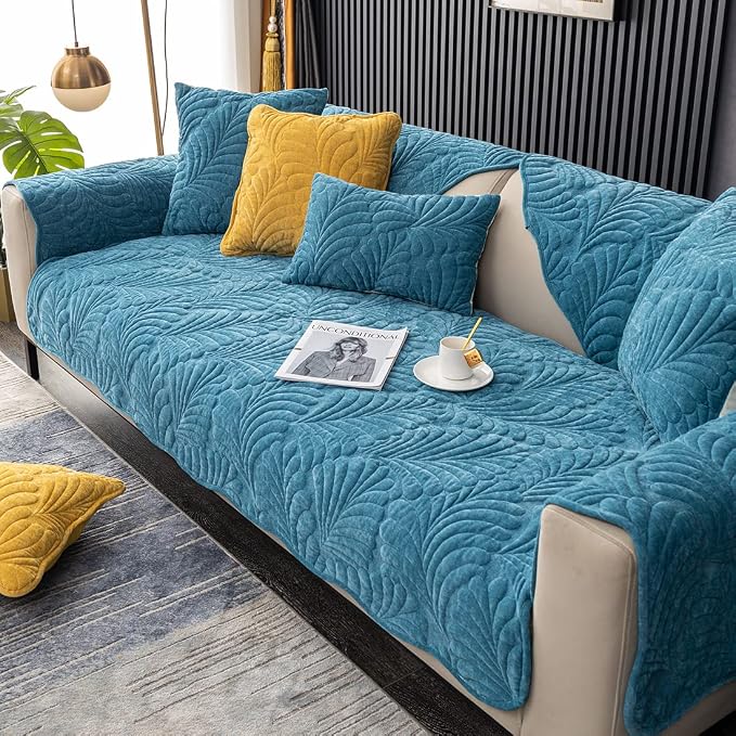 Couch Covers Plush Quilted Sofa Covers for Sectional Sofa Washable | Palm Leaves Couch Cover Chenille Non Slip Sofa Covers Soft Sofa Slipcover Furniture Protector for Pets Kids Children Dogs Cat - Image 5