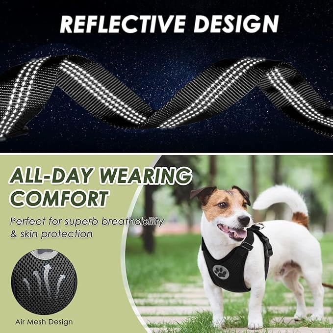 Lukovee Dog Car Harness Seat Belt, Harness & Seatbelt with 2 in 1 Buckle | Adjustable Soft Breathable Mesh Harness, Reflective Elastic Reflective Tether, for Small Medium Large Dogs Pets (Black,M) - Image 8