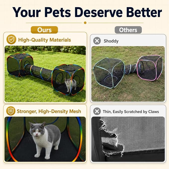 Outdoor Rainbow Cat Enclosures Playground,Outside House for Indoor Cats Include Portable Tent, 2 Way with 2 Cube Tunnel, for Kitty and Small Animals,Within Storage Bag - Image 6