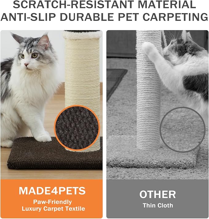 Made4Pets Cat Scratching Post with Sisal & Carpet for Indoor Cats, 23.6" | Cat Scratcher with Wide Stable Base, Interactive Hanging Toys, Ideal for Kittens, Small Cats and Everyday Indoor Play - Image 5