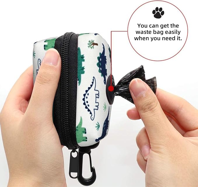 Dog Poop Bag Holder for Leashes - Lightweight Pet Waste Bags Dispenser Doggy Zippered Pouch for Puppy Walking Accessories(Dinosaurs) - Image 6