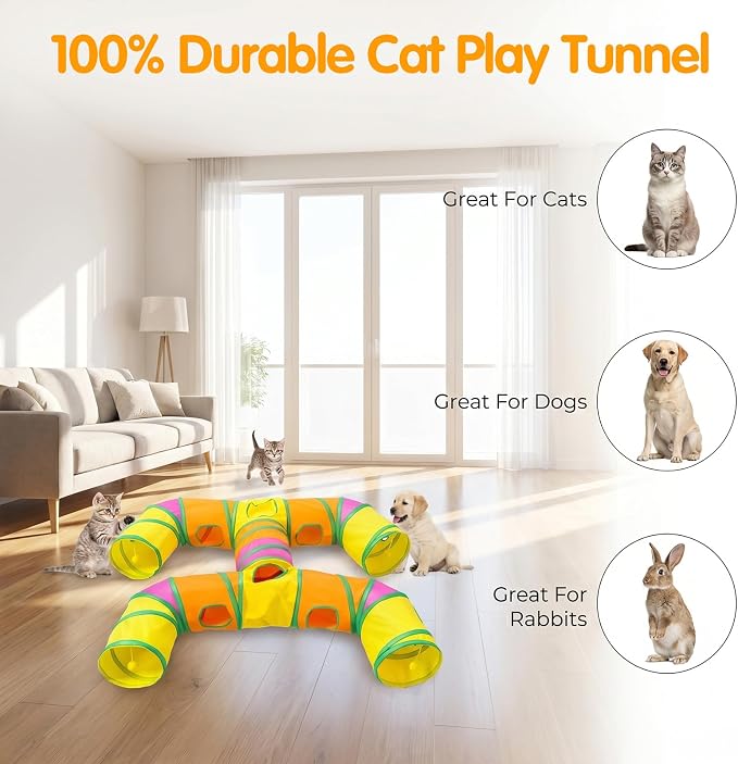 1 Pack Cat Tunnels for Indoor Cats, Foldable Cat Tunnels for Indoor Cats, Large Cat Play Tunnel with Play Ball & Peephole, Tear-Resistant Polyester Pet Tube for Kittens Puppies Rabbits - Image 4