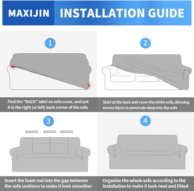 MAXIJIN Super Stretch Couch Cover for 3 Cushion Couch, 1-Piece Universal Sofa Covers Living Room Jacquard Spandex Furniture Protector Dogs Pet Friendly Fitted (Extra Large, Black) - Image 7