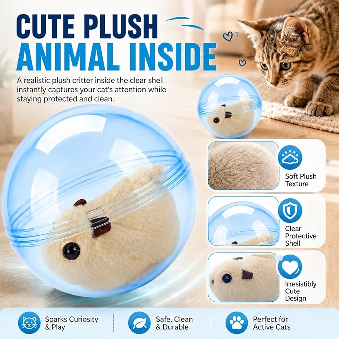 Self Rolling Interactive Cat Ball Smart Cat Ball Toy | 360° Animal Design Automatic Moving Pet Ball, Fun Indoor Interactive Chasing Exercise Toy for Cats and Small Dogs - Image 5