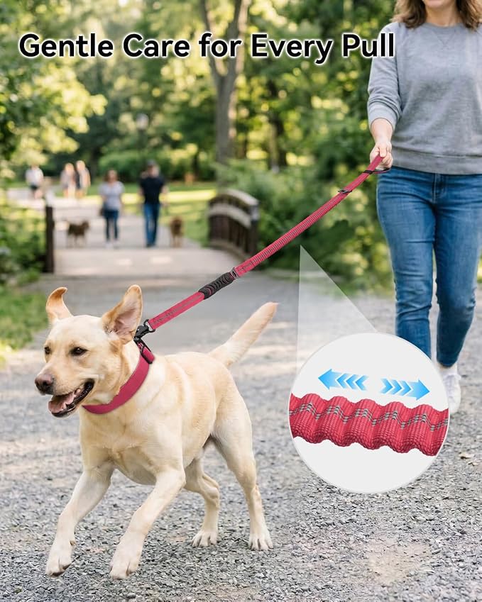 Joytale Tactical Bungee Dog Leash, Shock Absorbing No Pull, Hot Pink | For Large Dogs That Pull, 2 Padded Handles for Control, Car Seatbelt Clip, Reflective for Night Safety, Metal Frog Clip - Image 3