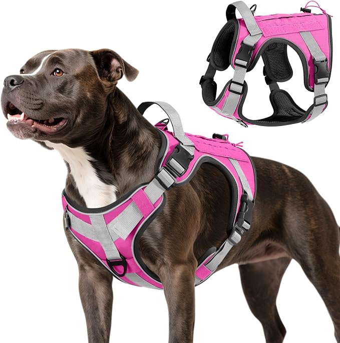 VavoPaw Heavy Duty Tactical Dog Harness for Medium Dog, No Pull Adjustable | Pet Harness Reflective Service Training Easy Control Pet Vest Military K9 Working Dog Harnesses（Pink, M） by VavoPaw