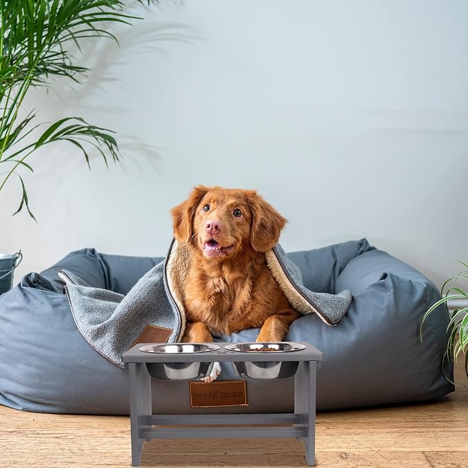 HTB Elevated Dog Bowl Stand with 2 Stainless Steel Bowls-10 H Large Grey | Raised Dog Bowl Stand, 10"tall, 48 Oz Bowls, for Large Sized Dogs, Pet-safe, Solid Bamboo - Image 7