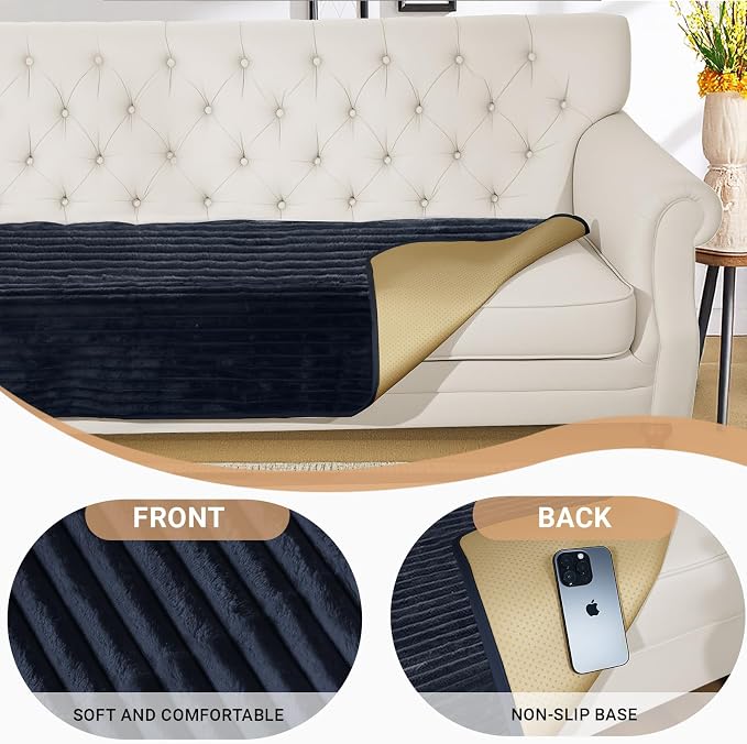 NAISI Couch Covers for Dogs Waterproof Flannel Striped Sofa Cover Pet Friendly Washable Dog Mat for Couch Anti Slip Sectional Sofa Slipcover Protector(2pcs/35"x63"+35"x70",Dark Navy) - Image 6
