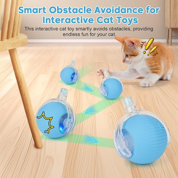 Interactive Cat Toys for Indoor Cats & Dogs, Agile Moving Cat Ball with Elastic Mesh Tail, Rechargeable Enrichment Toys, Smart Automatic Rolling Pet Ball Toys for Bored Indoor Dogs & Cats (Blue) - Image 5