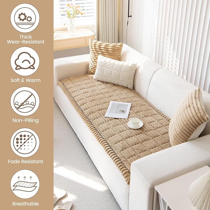 OTOB Washable Couch Covers for 3 Cushion Sofa Non Slip Pet Dog Sofa Cover | Coffee, 27.6" x 82.7", All Seasons, Soft Fuzzy Plush, Couch Protector for Dogs, Breathable, Thick Wear-Resistant - Image 3