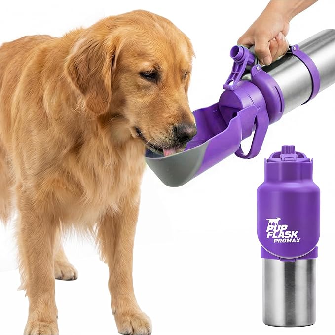 PupFlask Pro Portable Insulated Dog Water Bottle, Stainless Steel Bowl | 30 or 50 oz Leak-Proof Thermos Dispenser Keeps Water Cold 24+ Hours, Built-In Flip Cup for Walking, Hiking and Travel by TuffPupper