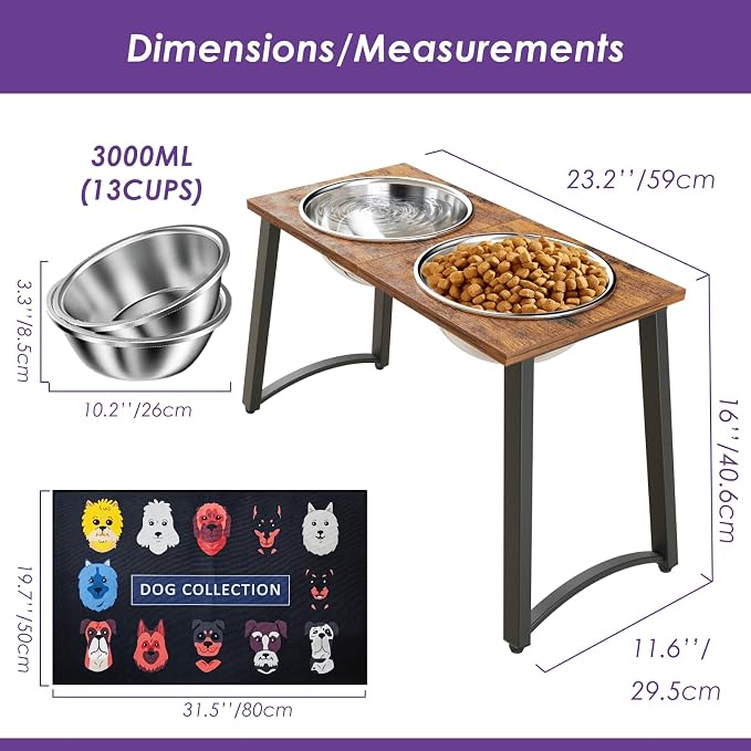 Elevated Dog Bowls for X-Large Dogs with Spill Proof Mat 2 X-Large 3000ML(13CUPS) Stainless Steel Dog Bowls, 16.5" Tall Raised Dog Bowl Stand,Dog Food & Water Bowls for Large, Extra Large Dogs - Image 5