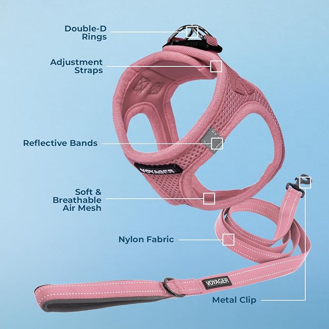 Best Pet Supplies Voyager Step-in Air All Weather Mesh Harness and Reflective Dog 5ft Leash Combo with Neoprene Handle, for Small, Medium and Large Breed Puppies - Pink, Medium - Image 3