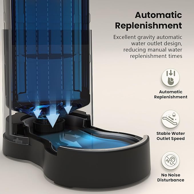 CZPET Elevated Dog Water Bowl Dispenser 8L (8L+Stand+Mat, Black) | With Stainless Steel Bowl Gravity Waterer, Large Capacity and Drinking Area Noise-Free for Pets - Image 8