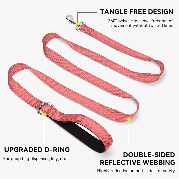 Joytale Reflective Dog Leash for Medium & Large Dogs, 4 FT x 1", Neon Pink | Heavy Duty Nylon Webbing, Padded Handle for Comfort, Visible at Night, for Walking & Training - Image 5