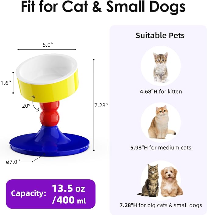 Ceramic Elevated Raised Cat Bowls,Cat Food Dish with Stand, 3 Height Adjustable Raised Dog Bowl Stand for Small Dogs Cats, Adjusts to 4.69", 5.98", 7.28" (Red & Blue) - Image 2
