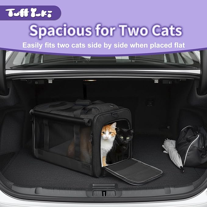 Pet Carrier for Medium-Small Cats, Collapsible Cat Carrier and Soft-Sided Pet Carrier for Medium Big Cats and Puppy Up to 17lbs, 2-Way Entry with Privacy Cover, Travel Bag L18.12”X11.81”X11.81” - Image 3