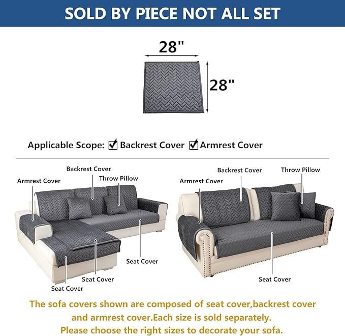 Eismodra Armrest Couch /Sofa /Backrest Covers,Anti-Slip Armchair Slipcovers for Dogs Cats Pet Loveseat Recliner Leather L Shaped,Dark Gray 28 x 28 Inches (Only 1 Piece) - Image 5