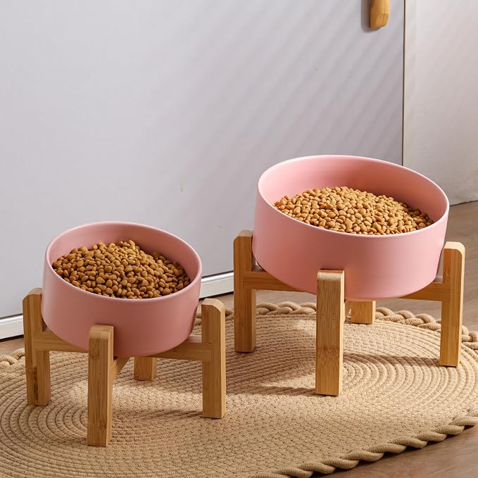 Pink Elevated/Raised 15°Tilted Anti Slip Ceramic Dog Bowl for Small/Medium Breeds,Slanted Bulldog Big Face Pet Food Water Feeding Dish with Stand for Cats and Dogs (3.6 Cups/28 OZ) - Image 5