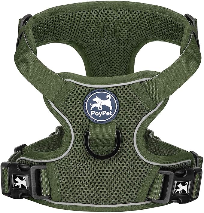 PoyPet Mesh Dog Harness, Reflective Breathable Puppy Vest for Large Dogs | Lightweight, Soft Air Mesh, Back D-ring, Adjustable, Comfortable Double Padded, No Choke for Daily Walking, XL,Military Green by PoyPet