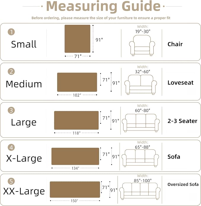 Couch Cover for Dogs Washable Sofa Cover, Sectional Couch Covers, Sofa Covers for 2 Cushion Couch, Non Slip Stripe Sofa Slipcovers Furniture Protector (Khaki, 91 * 71) - Image 8