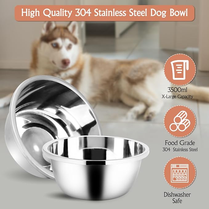 Elevated Dog Bowls for Large Dogs, Raised Dog Bowl Stand with Two X-Large Stainless Steel Bowls for Dogs, 3.5L Capacity, Rustic Brown - Image 6