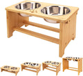 HTB Elevated Dog Bowls,Raised Dog Bowl Stand with 2 Stainless Steel Bowls,Elevated Raised Dog Bowls for Large Medium Small Sized Dogs | Raised Dog Bowl Stand, 10"tall, 48 Oz Bowls, for Large Sized Dogs, Pet-safe, Solid Bamboo by HTB