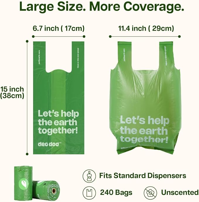 Deo Doo Dog Poop Bags with Handles, 240 Count Large Size, Extra Thick and Leak Proof Refill Rolls for Doggie Waste, Easy Tie and Cleanup, Unscented - Image 4