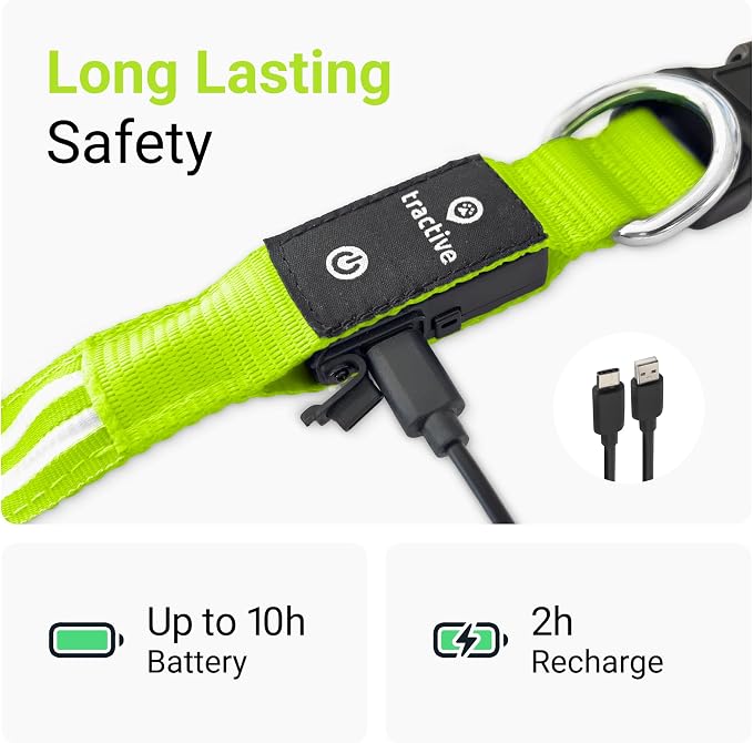 Tractive LED Light Up Dog Collar USB Rechargeable Waterproof (Green) - Image 5