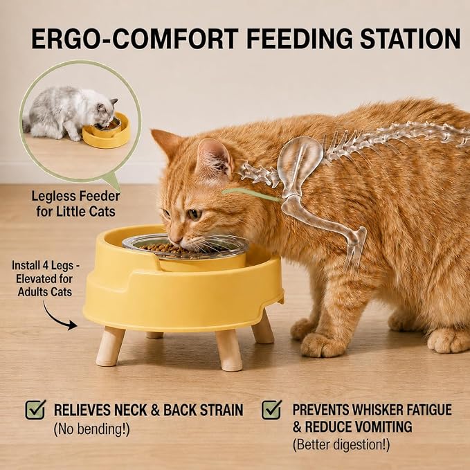 2 Pack Ant Not Cross Elevated Cat Bowls Mess Proof-4 Food Grade Glass Bowls & 2 Lids- No Spill Cat Food and Water Feeding Station for Cats&Puppy Indoor & Outdoor,No Whisker Fatigue Dish - Image 5
