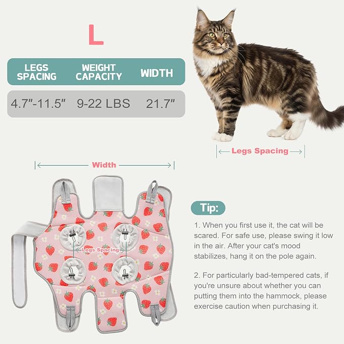 Supet Cat Grooming Hammock Harness for Nail Trimming, Kitten Care Sling | Small Dog Hanging Sling for Nail Clipping, Pet Restraint Holder for Medicine, Ear & Teeth Cleaning, Eye Care (Strawberry L) - Image 5