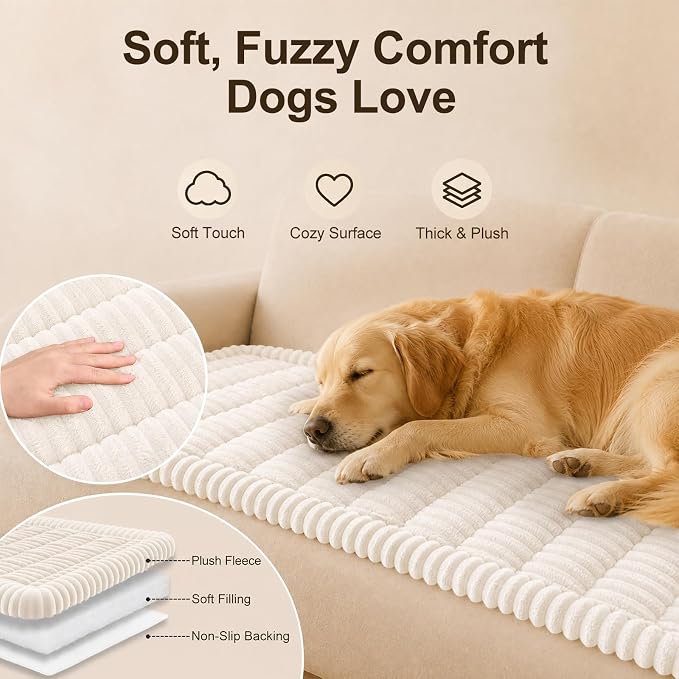 decorUhome Couch Cover for Dogs, Non Slip Fuzzy Thick Pet Sofa Protector | Pet Friendly, Machine Washable, Fits 4-Cushion Sofa, Protects Against Pet Hair, Scratches & Daily Messes, White, 27.6" x 88" - Image 2