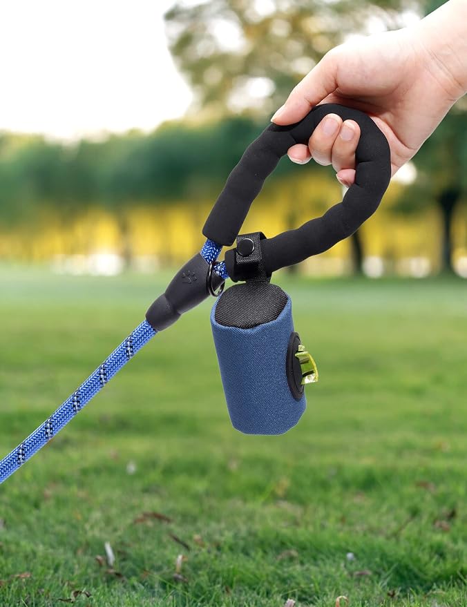 Gobeigo 2-in-1 Dog Poop Bag Holder【Easy Pull-Out Version】(Navy Blue) | Hard Plastic Insert & Soft Fabric Bag Snap-On Strap Dispenser Fits Retractable and Standard Leashes with 1 Roll Bags - Image 3
