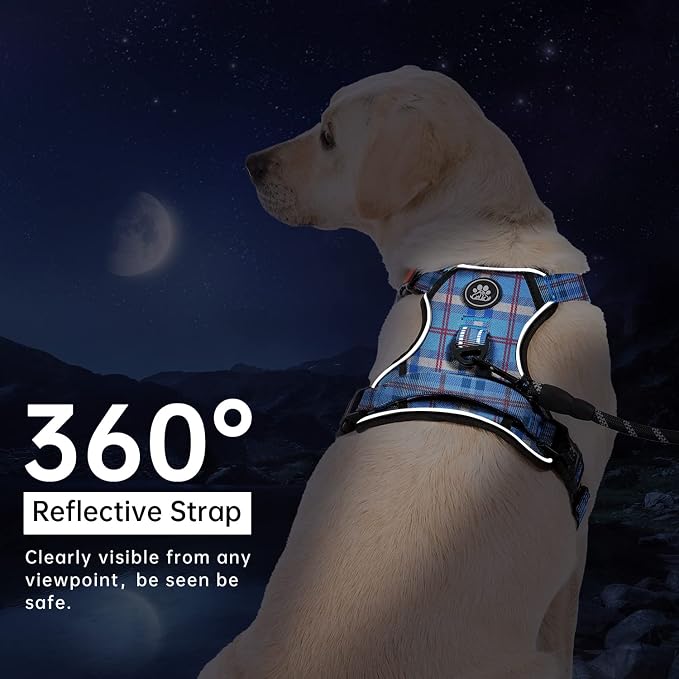 IVY&LANE No Pull Dog Harness with Leash Set, Reflective No Choke Pet Vest,Adjustable Oxford Dog Vest Harness with Easy Control Handle for Large Dogs (Checkered Blue,L) - Image 6