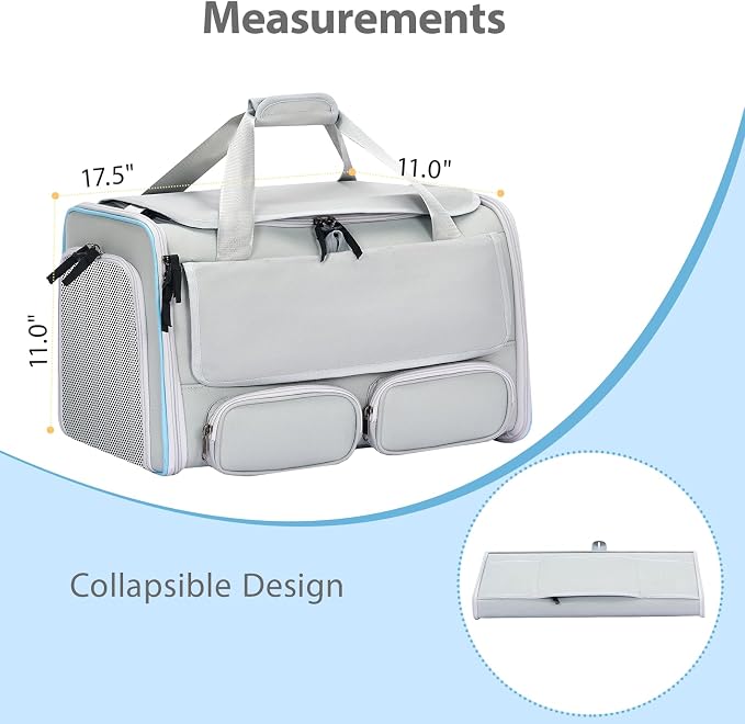 Cat Carrier for Pets up to 15 lbs, Soft-Sided Collapsible Pet Carrier | Upgraded Sturdy Base, Privacy Curtain and 2 Storage Bags Provide Comfort, Privacy and Convenience for Cats and Small Dogs - Image 8