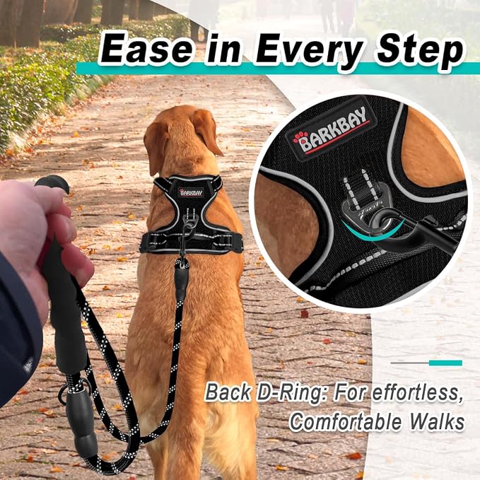 BARKBAY Dog Harness for Large Dog No Pull Mesh 2 Clips Dog Vest | Control Handle,Comfort,Heavy Duty,Adjustable Reflective,Perfect for Outdoor Training, Walking,Hiking(XL,Black Mesh) - Image 3
