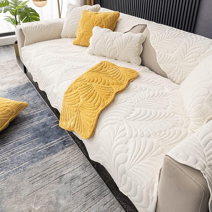 Couch Covers Plush Quilted Sofa Covers for Sectional Sofa Washable | Palm Leaves Couch Cover Chenille Non Slip Sofa Covers Soft Sofa Slipcover Furniture Protector for Pets Kids Children Dogs Cat - Image 6