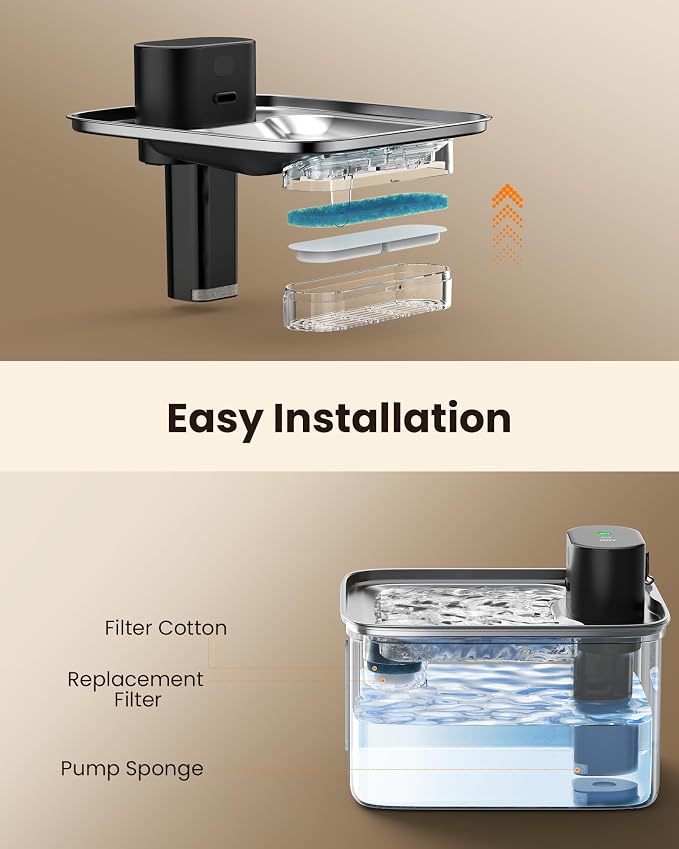 Cat Water Fountain Filter Replacement - 9 Filter(6 Carbon Filters & 3 Foam Filters) - Set of Replacement Filter Cartridges (3 Months) for ZELLAR Stainless Steel Cat Water Fountain (WF540) - Image 6