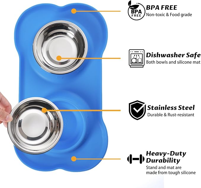 Hubulk Pet Dog Bowls 2 Stainless Steel Dog Bowl with No Spill Non-Skid Silicone Mat + Pet Food Scoop Water and Food Feeder Bowls for Feeding Small Medium Large Dogs Cats Puppies (Large, Blue) - Image 2