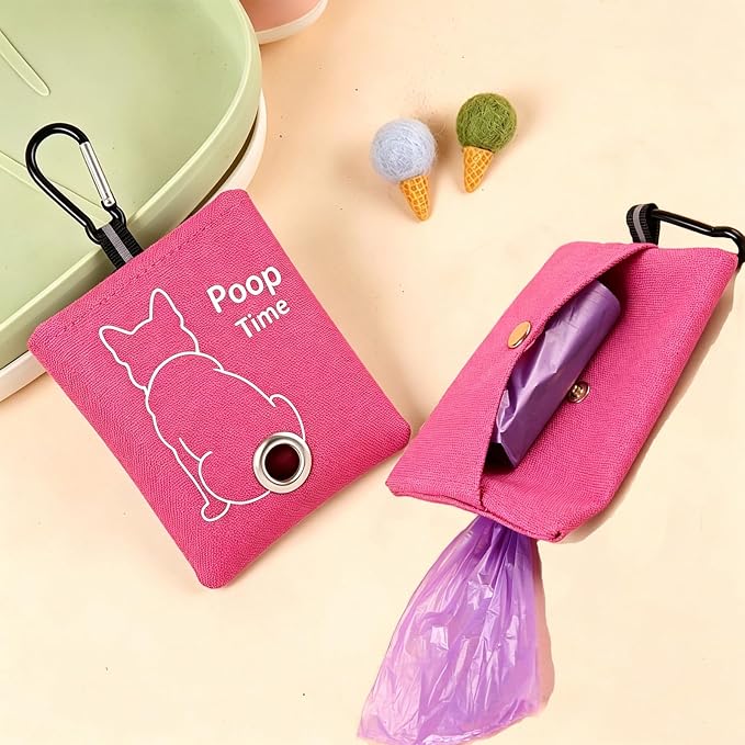 Rose Pink Doggy Poop Bag Holder Poop Bag Carrier (Rose pink) | Carabiner Clip, Easy Bag Dispensing, Leash Attachable, Funny Design - Image 3