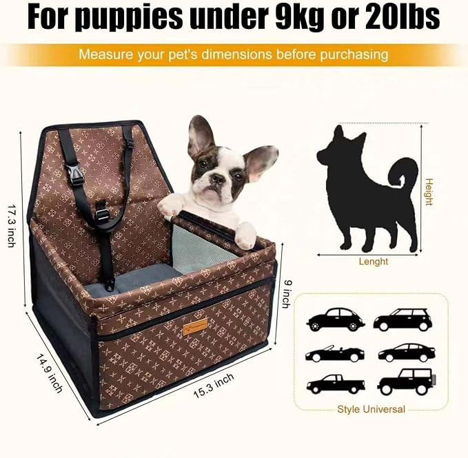 Pet Dog Booster Seat, Upgrading the Framed wall to Prevent Collapse，Breathable and Foldable Pet Car Basket，Removable andWashable pet car seat (Brown) - Image 4