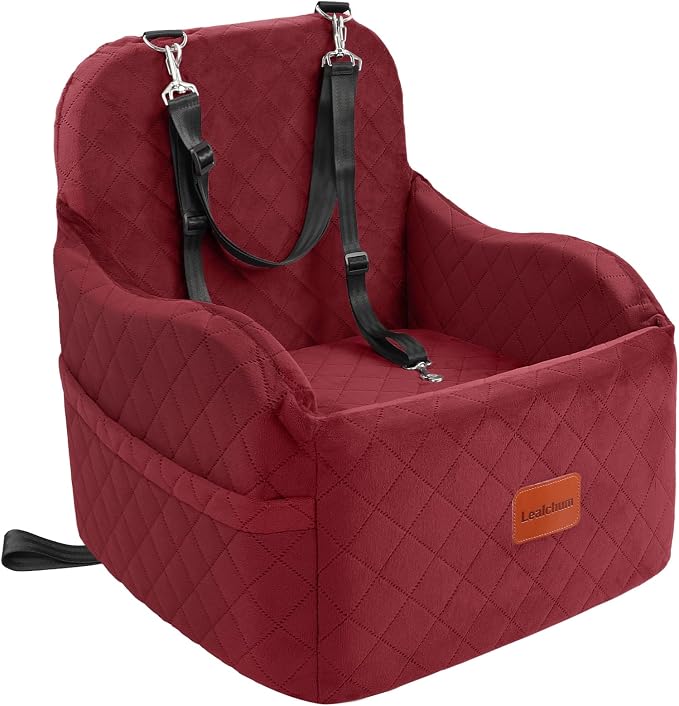 Lealchum Dog Car Seat for Small/Medium Dogs,6in Elevated Cushion,Fits in Front/Back Seat,Fully Detachable and Washable,2 Storage Pockets,Easy to Install (Red, Medium) by Lealchum