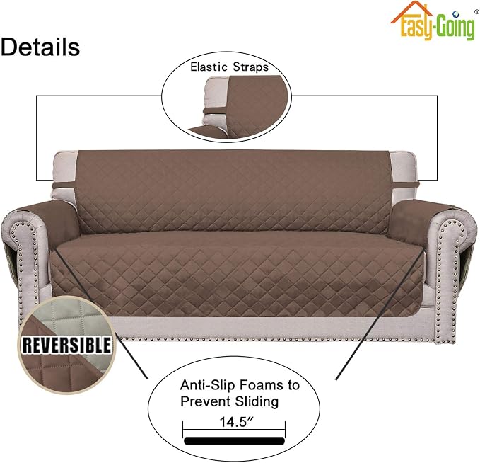 Easy-Going Sofa Slipcover Reversible Loveseat Sofa Cover Couch Cover for 2 Cushion Couch Furniture Protector with Elastic Straps for Pets Kids Dog Cat (Oversized Loveseat, Brown/Beige) | Oversized Loveseat Slipcover For Dogs, Water Resistant Mat, Livin... - Image 3
