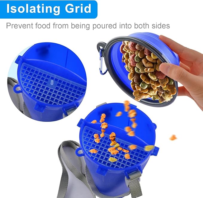 Dog Travel Water Bottle Collapsible Bowls, 2 in 1 Pet Food Container with Collapse Bowls, Outdoor Portable Water Bowls for Walking, Traveling, Camping and Hiking (Blue) - Image 4