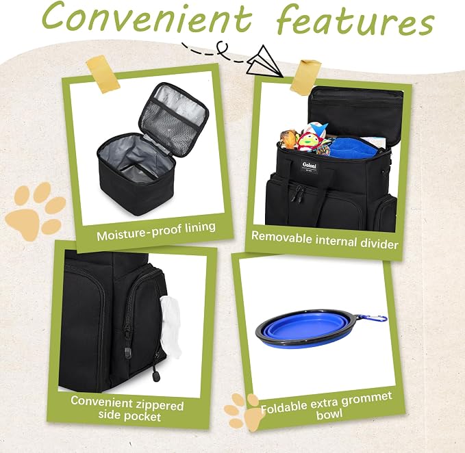Dog Travel Bag Airline Approved–Pet Travel Tote with Collapsible Bowls,Food Containers & Feeding Mat–Multi-Pocket Organizer for Dogs & Cats, Durable & Water-Resistant for Hiking,Trips,Outdoors - Image 5