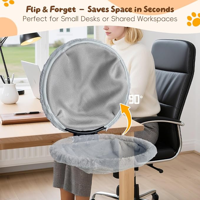 Cat Desk Bed | Supports 50 lb | Desk Mounted Cat Bed Cat Hammock for Desk | Space-Saving Foldable Design Cat Bed for Gaming Desks| removable washable cover | fits a wide range of desk thicknesses - Image 2